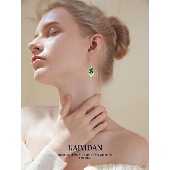 Four Leaf Clover Statement Vintage Cute Long Summer Earring for Women Jewelry - Picture 5 of 9